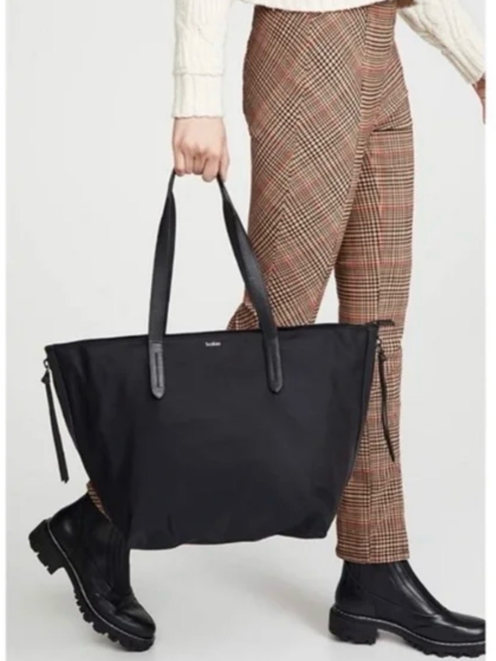 Botkier NEW Nylon Shoulder Bag Black Tote Lightweight Zip Minimalist Moto Travel